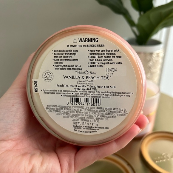 Bath and Body Works Vanilla & Peach Tea Pink and Gold 3-Wick Candles, Set of 2 - Picture 4 of 4